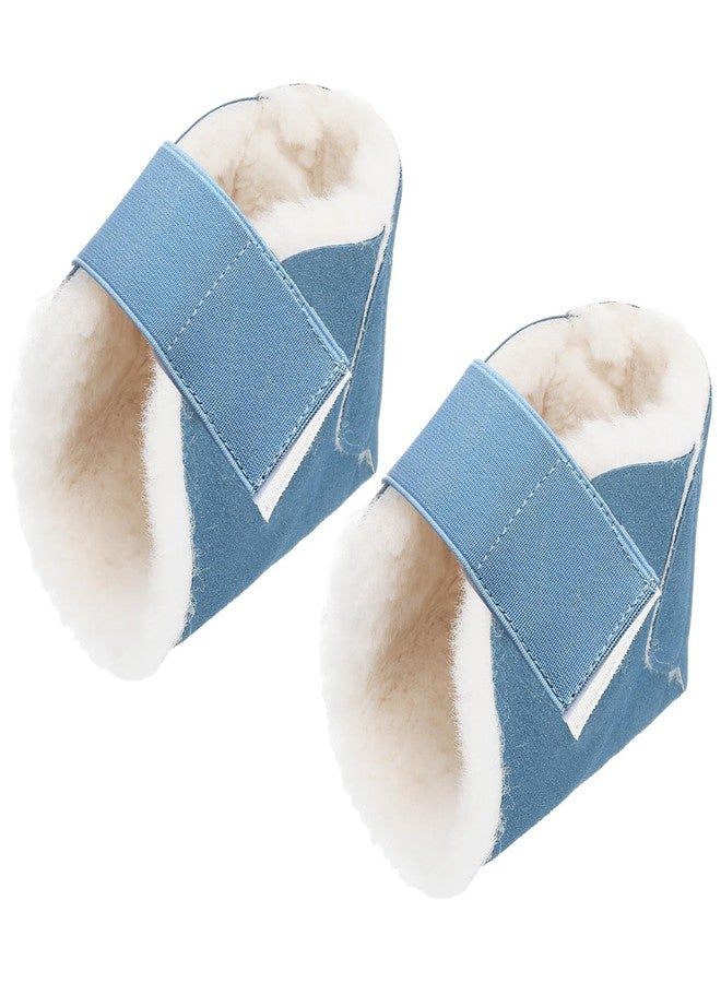 Jeere 2 Pcs Heel Protectors for Pressure Sores Sheepskin Heel Pads Soft Foot Cushions Pad Protectors Adjustable Foot Pillows with Securing Strap for Bed Sore Ankle Ulcers(Light Blue) - Image 1